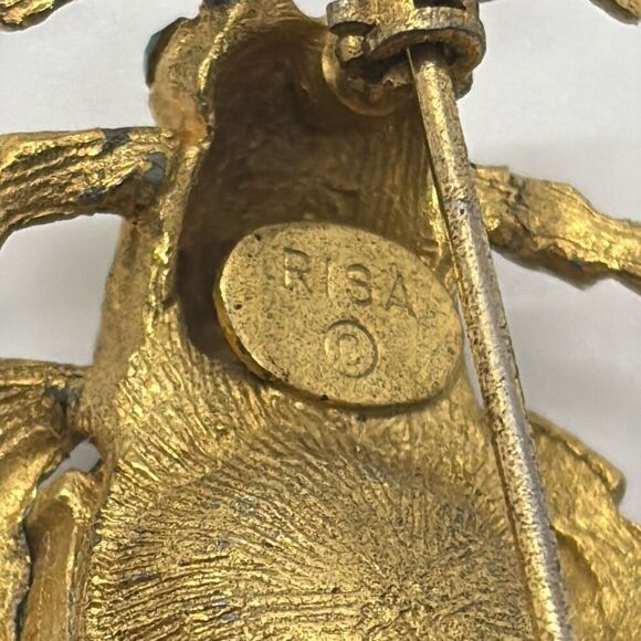 Vintage RISA pin/brooch turquoise cabochon bug beetle gemstone eyes - Picture 5 of 10